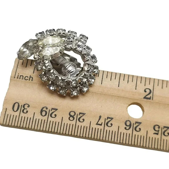 Clear Rhinestone Crystal Twist Clip on Earrings Silver Tone Vintage Deco Style - Picture 5 of 5